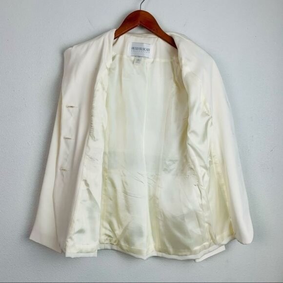 Vintage 80s Hugo Buscati Ivory Lace Trimmed Skirt Suit 2 Piece Set - Picture 7 of 16